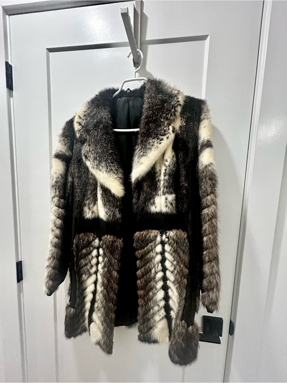 Luxurious Brown & Cream Real Rabbit Fur Coat - Women's Jacket